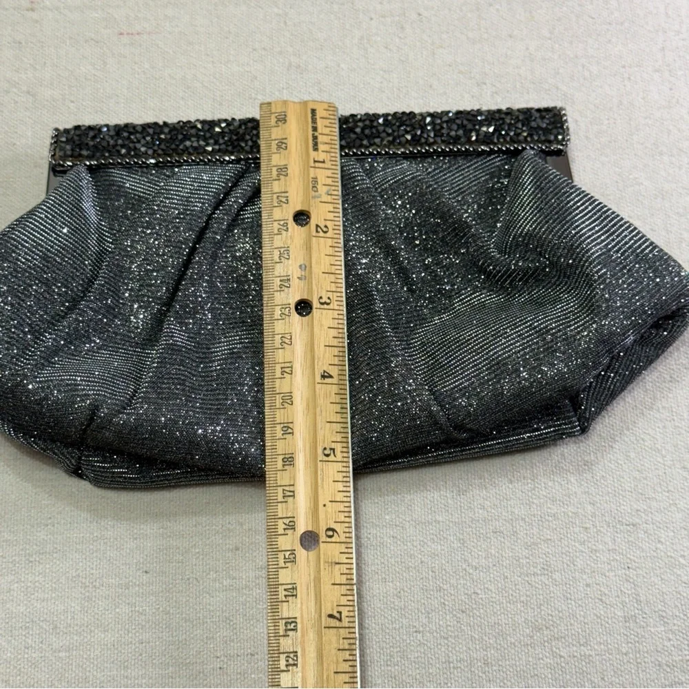 Black Sparkle Rhinestone Frame Clutch Evening Bag w/ Chain Strap